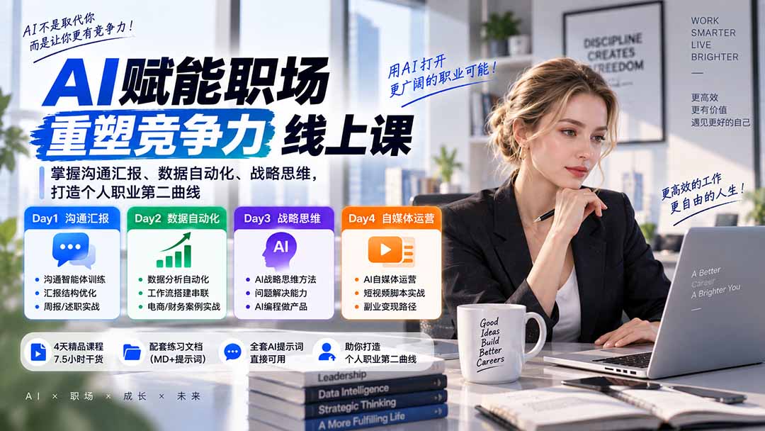 （20531期）AI职场提效与第二曲线实战课-无水印：学习沟通汇报、数据工作流和战略思维，掌握AI编程做产品及自媒体运营方法网创吧-网创项目资源站-副业项目-创业项目-搞钱项目网创吧
