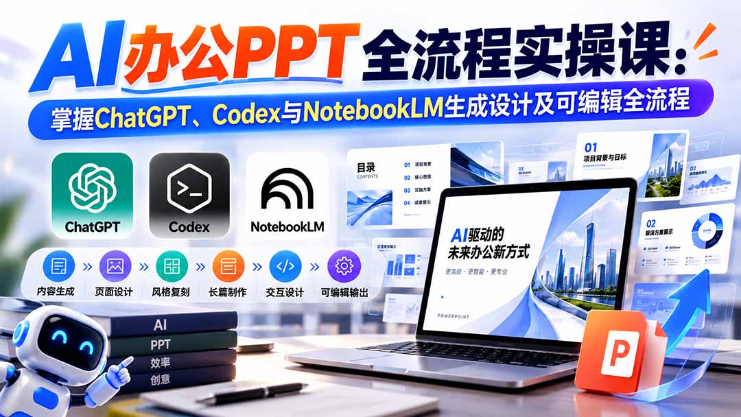 (20660期)【无水印】AI办公PPT全流程实操课: 掌握ChatGPT、Codex与NotebookLM生成设计及可编辑全流程网创吧-网创项目资源站-副业项目-创业项目-搞钱项目网创吧