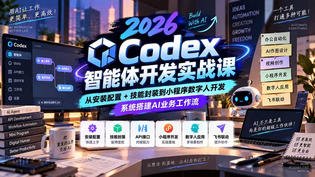 (20574期)2026Codex智能体开发实战课:从安装配置+技能封装到小程序数字人开发,系统搭建AI业务工作流网创吧-网创项目资源站-副业项目-创业项目-搞钱项目网创吧