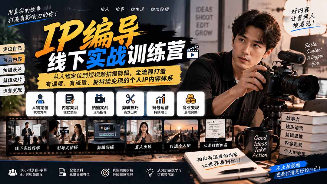 (20610期)IP编导线下实战训练营-更新:从人物定位到短视频拍摄剪辑,全流程打造有温度、有流量、能持续变现的个人IP内容体系网创吧-网创项目资源站-副业项目-创业项目-搞钱项目网创吧