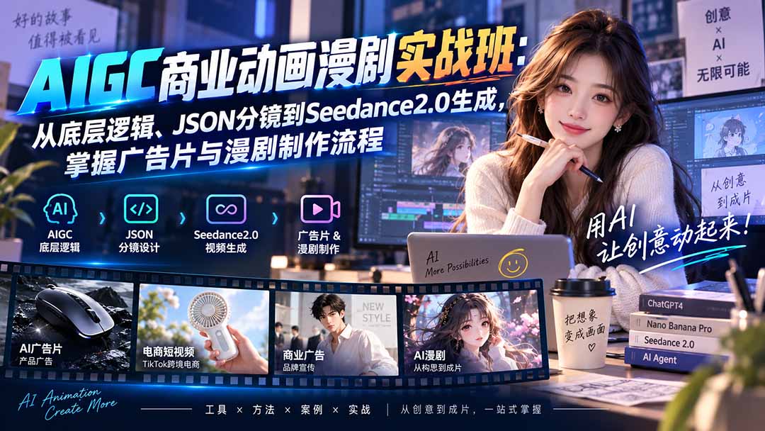 (20268期)AIGC商业动画漫剧实战班-更新:从底层逻辑、JSON分镜到Seedance2.0生成,掌握广告片与漫剧制作流程网创吧-网创项目资源站-副业项目-创业项目-搞钱项目网创吧