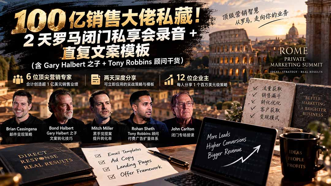 (20593期)100亿销售大佬私藏-无水印!2天罗马闭门私享会录音+直复文案模板【原创双语字幕】网创吧-网创项目资源站-副业项目-创业项目-搞钱项目网创吧