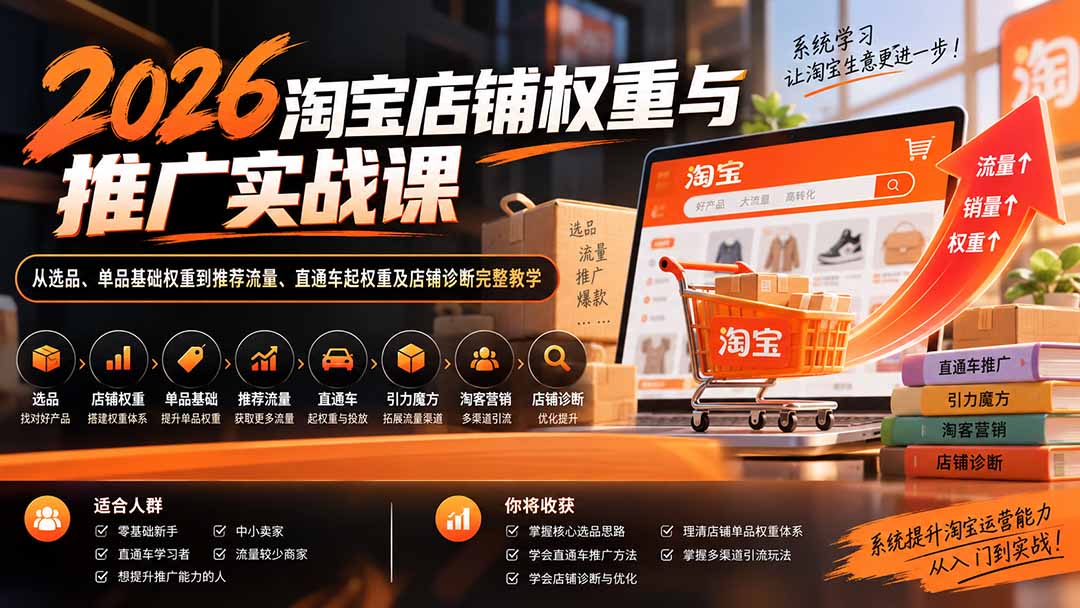 (20411期)2026淘宝店铺权重与推广实战课:从选品、单品基础权重到推荐流量、直通车起权重及店铺诊断完整教学网创吧-网创项目资源站-副业项目-创业项目-搞钱项目网创吧
