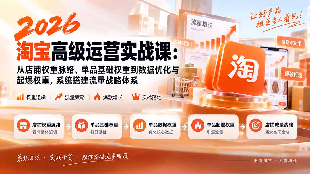 (20409期)2026淘宝高级运营实战课:从店铺权重脉络、单品基础权重到数据优化与起爆权重,系统搭建流量战略体系网创吧-网创项目资源站-副业项目-创业项目-搞钱项目网创吧