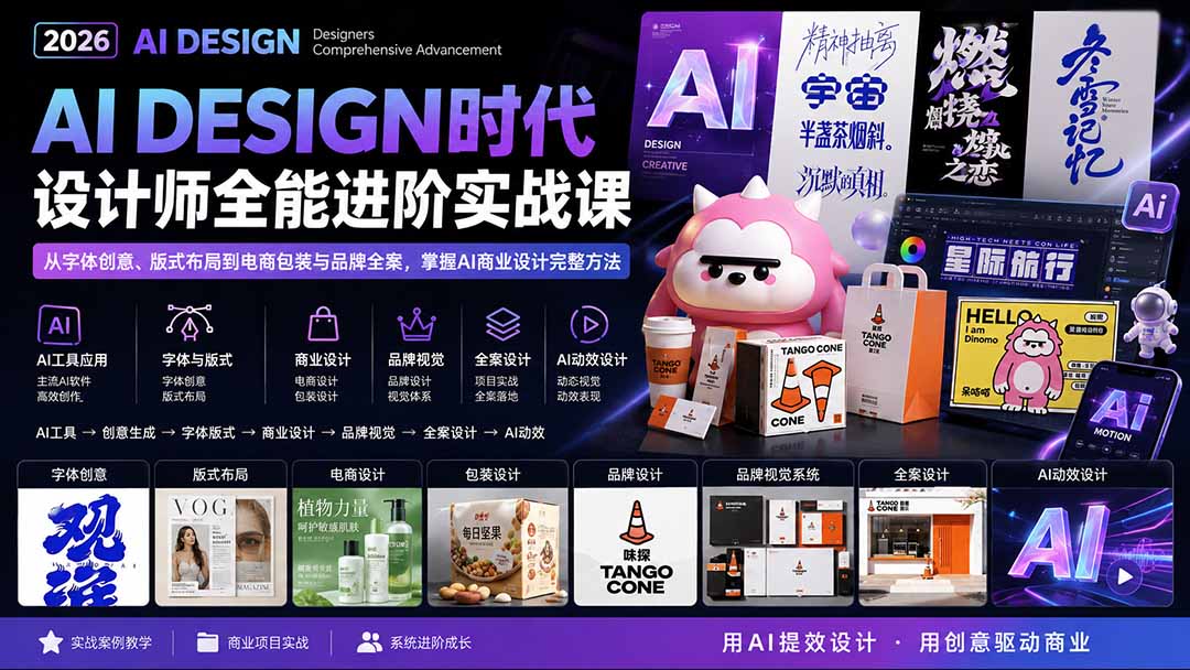 (20195期)2026AI DESIGN时代设计师全能进阶实战课:从字体创意、版式布局到电商包装与品牌全案,掌握AI商业设计完整方法网创吧-网创项目资源站-副业项目-创业项目-搞钱项目网创吧
