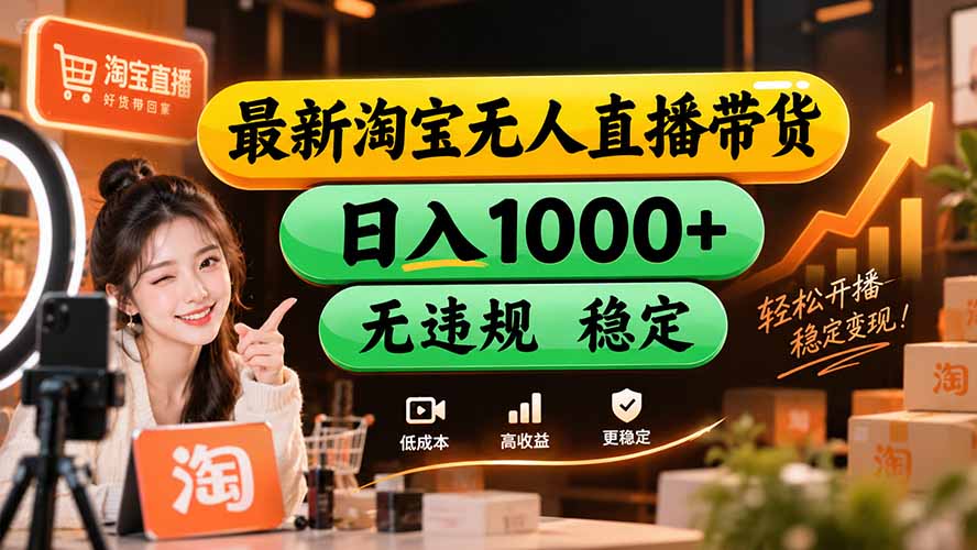 (20453期)【新技术】淘宝无人直播,独家,日入2K+,无封号,可矩阵,长期稳定网创吧-网创项目资源站-副业项目-创业项目-搞钱项目网创吧