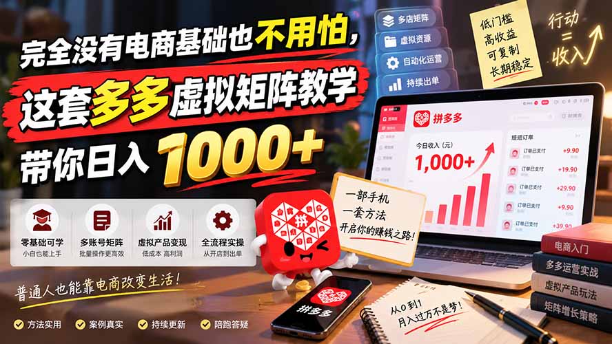 (20454期)完全没有电商基础也不用怕,这套多多虚拟矩阵教学带你日入 1000+网创吧-网创项目资源站-副业项目-创业项目-搞钱项目网创吧