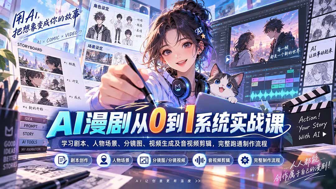 (20430期)AI漫剧从0到1系统实战课:学习剧本、人物场景、分镜图、视频生成及音视频剪辑,完整跑通制作流程网创吧-网创项目资源站-副业项目-创业项目-搞钱项目网创吧