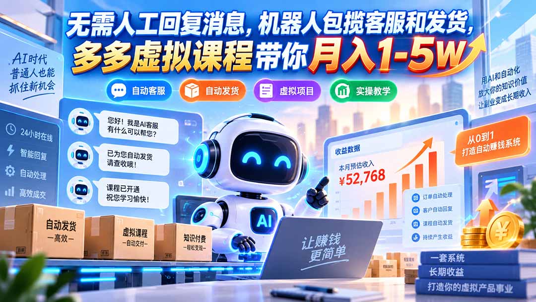 (20614期)无需人工回复消息,机器人包揽客服和发货,多多虚拟课程带你月入1-5W网创吧-网创项目资源站-副业项目-创业项目-搞钱项目网创吧