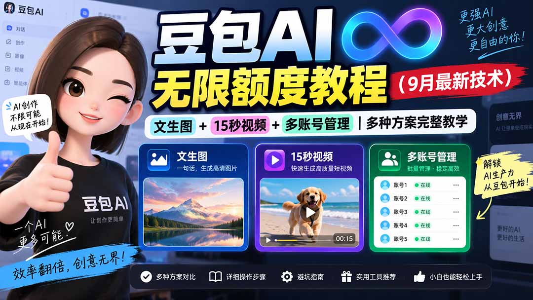 (20288期)豆包AI无限额度教程(9月最新技术)|文生图+15秒视频+多账号管理|多种方案完整教学网创吧-网创项目资源站-副业项目-创业项目-搞钱项目网创吧