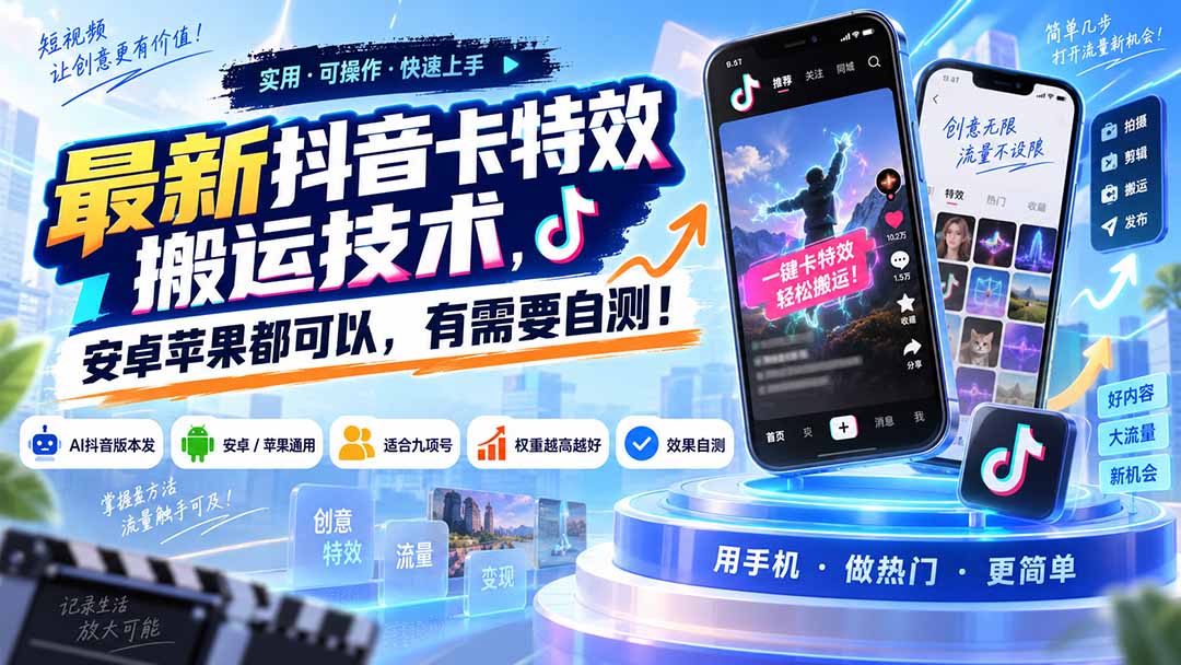 (20606期)最新抖音卡特效搬运技术,安卓苹果都可以,有需要自测!网创吧-网创项目资源站-副业项目-创业项目-搞钱项目网创吧
