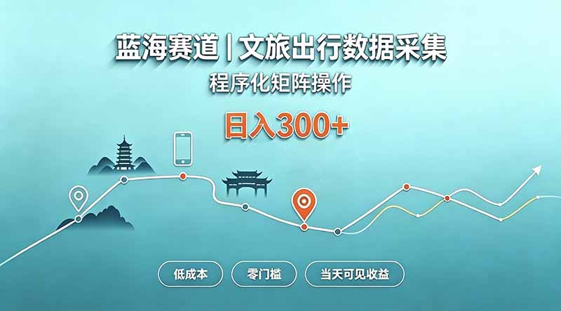 (20478期)蓝海赛道 文旅出行数据采集 程序化矩阵操作 低成本 零门槛 当天可见收益 日入300+网创吧-网创项目资源站-副业项目-创业项目-搞钱项目网创吧