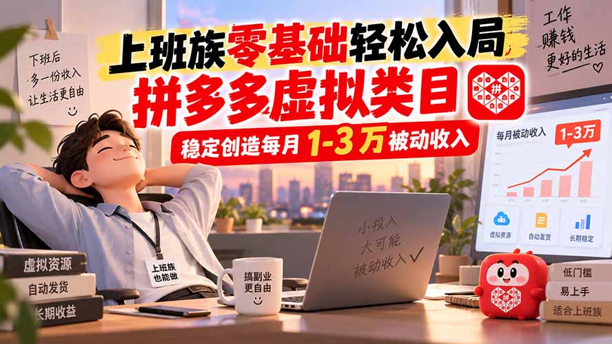 （20250期）上班族零基础轻松入局，拼多多虚拟类目，稳定创造每月 1-3 万被动收入网创吧-网创项目资源站-副业项目-创业项目-搞钱项目网创吧