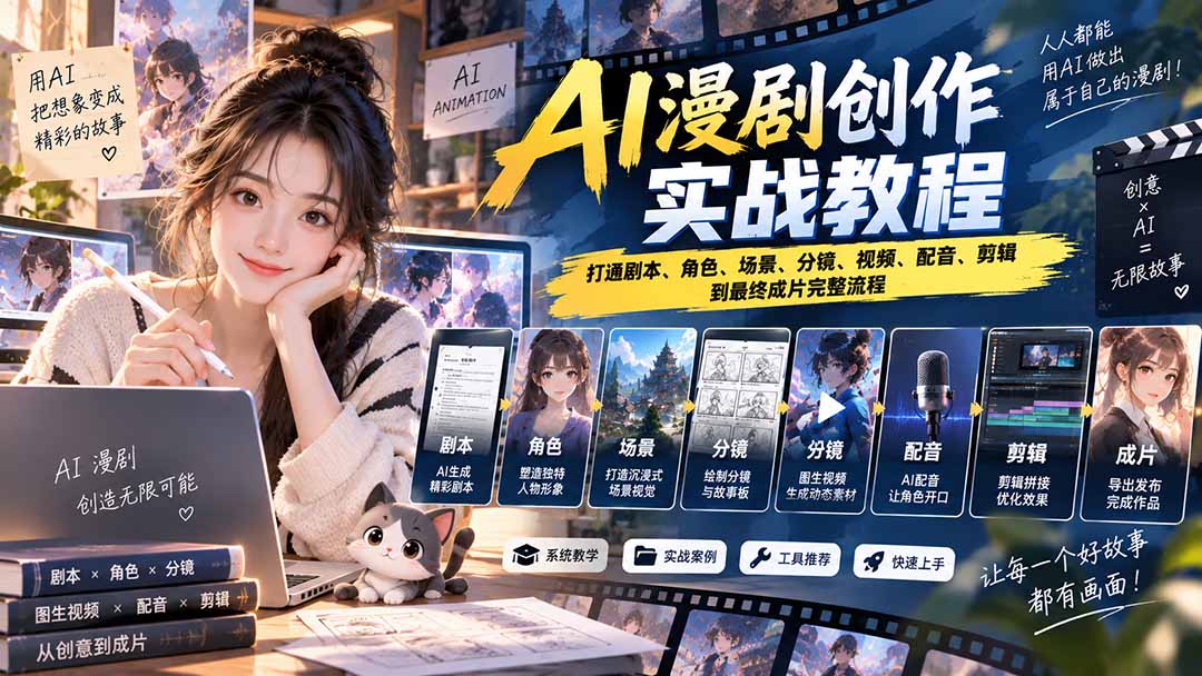(20597期)2026 AI漫剧创作实战教程:打通剧本、角色、场景、分镜、视频、配音、剪辑到最终成片完整流程网创吧-网创项目资源站-副业项目-创业项目-搞钱项目网创吧