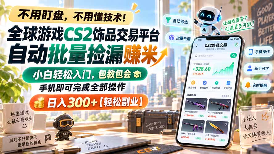 (20454期)全球游戏CS2饰品交易平台自动批量捡漏赚米,小白轻松入门,包教包会,手机即可完成全部操作,日入300+【轻松副业】网创吧-网创项目资源站-副业项目-创业项目-搞钱项目网创吧