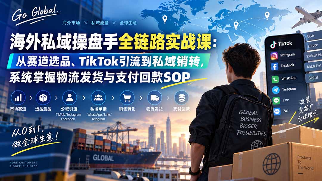 （20255期）海外私域操盘手全链路实战课：从赛道选品、TikTok引流到私域销转，系统掌握物流发货与支付回款SOP网创吧-网创项目资源站-副业项目-创业项目-搞钱项目网创吧