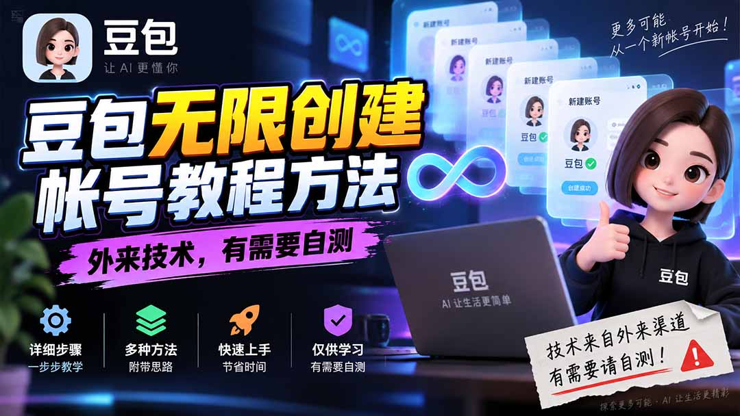 (20550期)豆包无限创建帐号教程方法,外来技术,有需要自测网创吧-网创项目资源站-副业项目-创业项目-搞钱项目网创吧