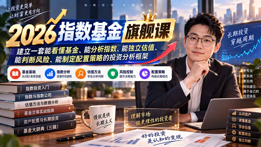 (20298期)2026指数基金旗舰课|建立一套能看懂基金、能分析指数、能独立估值、能判断风险、能制定配置策略的投资分析框架网创吧-网创项目资源站-副业项目-创业项目-搞钱项目网创吧