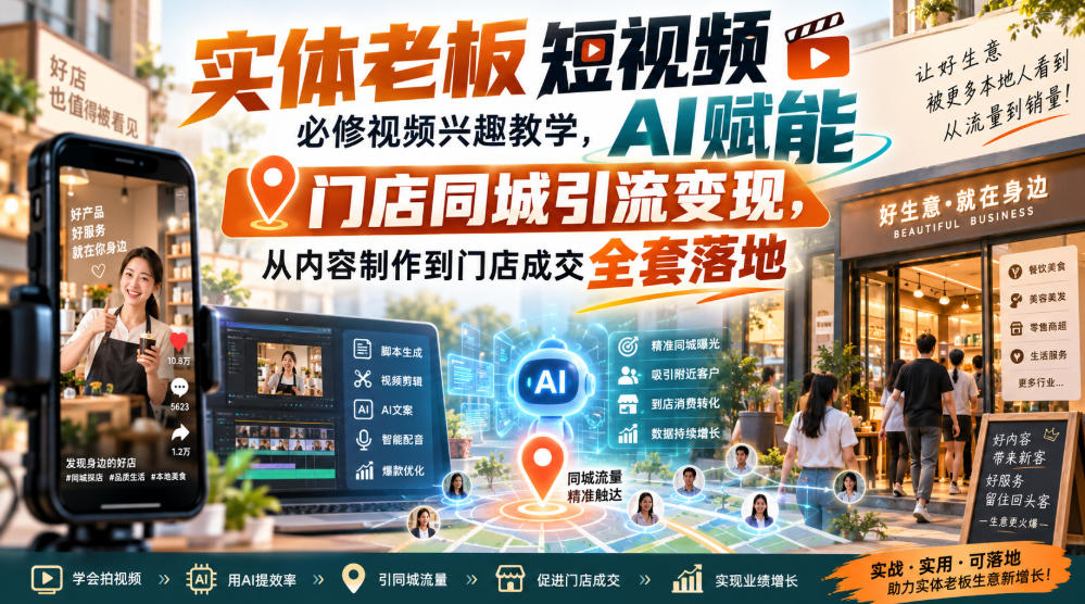 实体老板短视频必修视频兴趣教学，AI赋能门店同城引流变现，AI+短视频+直播打爆实体客流量网创吧-网创项目资源站-副业项目-创业项目-搞钱项目网创吧
