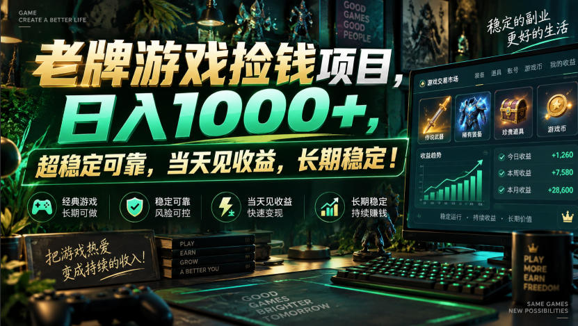 老牌游戏捡钱项目,日入1000+,超稳定可靠,当天见收益,长期稳定!【揭秘】网创吧-网创项目资源站-副业项目-创业项目-搞钱项目网创吧