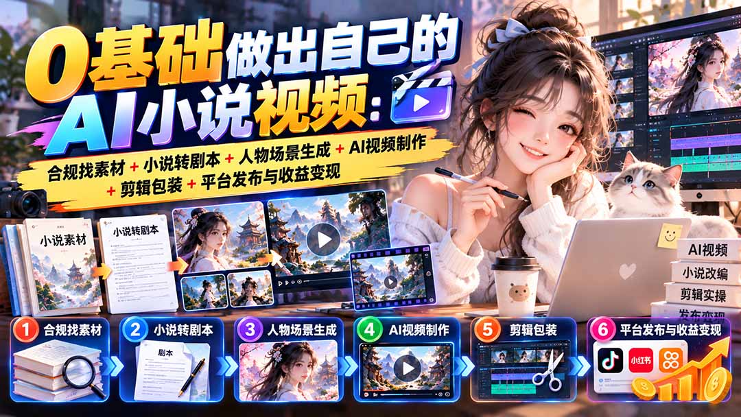 (20741期)0基础做出自己的AI小说视频:合规找素材+小说转剧本+人物场景生成+AI视频制作+剪辑包装+平台发布与收益变现网创吧-网创项目资源站-副业项目-创业项目-搞钱项目网创吧