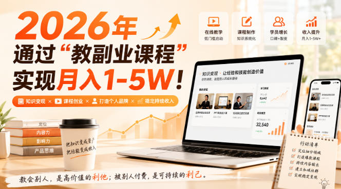 （20252期）2026年通过“教副业课程”实现月入1-5W！毫无保留的全部教给你网创吧-网创项目资源站-副业项目-创业项目-搞钱项目网创吧