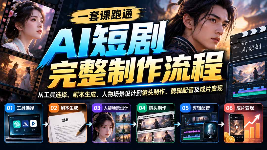 (20742期)一套课跑通AI短剧完整制作流程:从工具选择、剧本生成、人物场景设计到镜头制作、剪辑配音及成片变现网创吧-网创项目资源站-副业项目-创业项目-搞钱项目网创吧