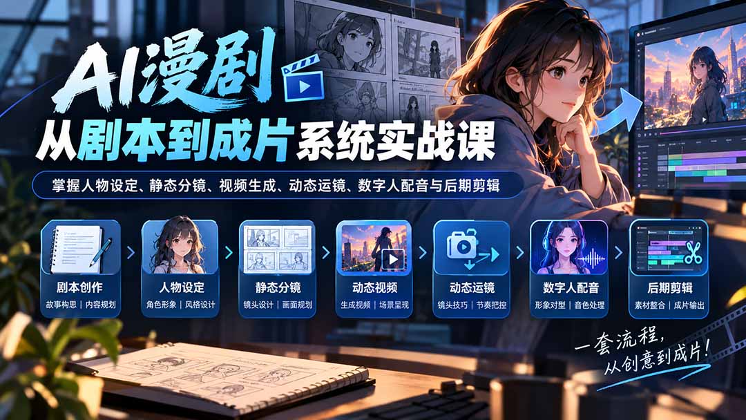 (20375期)AI漫剧从剧本到成片系统实战课:掌握人物设定、静态分镜、视频生成、动态运镜、数字人配音与后期剪辑网创吧-网创项目资源站-副业项目-创业项目-搞钱项目网创吧