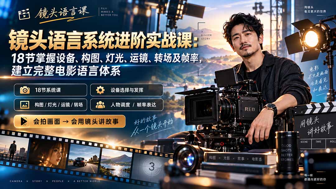 （20434期）镜头语言系统进阶实战课：18节掌握设备、构图、灯光、运镜、转场及帧率，建立完整电影语言体系网创吧-网创项目资源站-副业项目-创业项目-搞钱项目网创吧