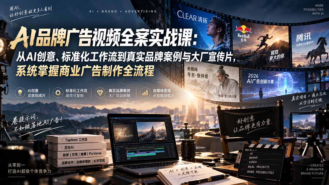 （20392期）AI品牌广告视频全案实战课：从AI创意、标准化工作流到真实品牌案例与大厂宣传片，系统掌握商业广告制作全流程网创吧-网创项目资源站-副业项目-创业项目-搞钱项目网创吧