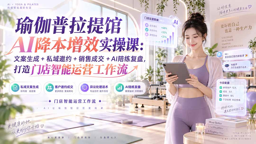（20340期）瑜伽普拉提馆AI降本增效实操课：文案生成+私域邀约+销售成交+AI陪练复盘，打造门店智能运营工作流网创吧-网创项目资源站-副业项目-创业项目-搞钱项目网创吧