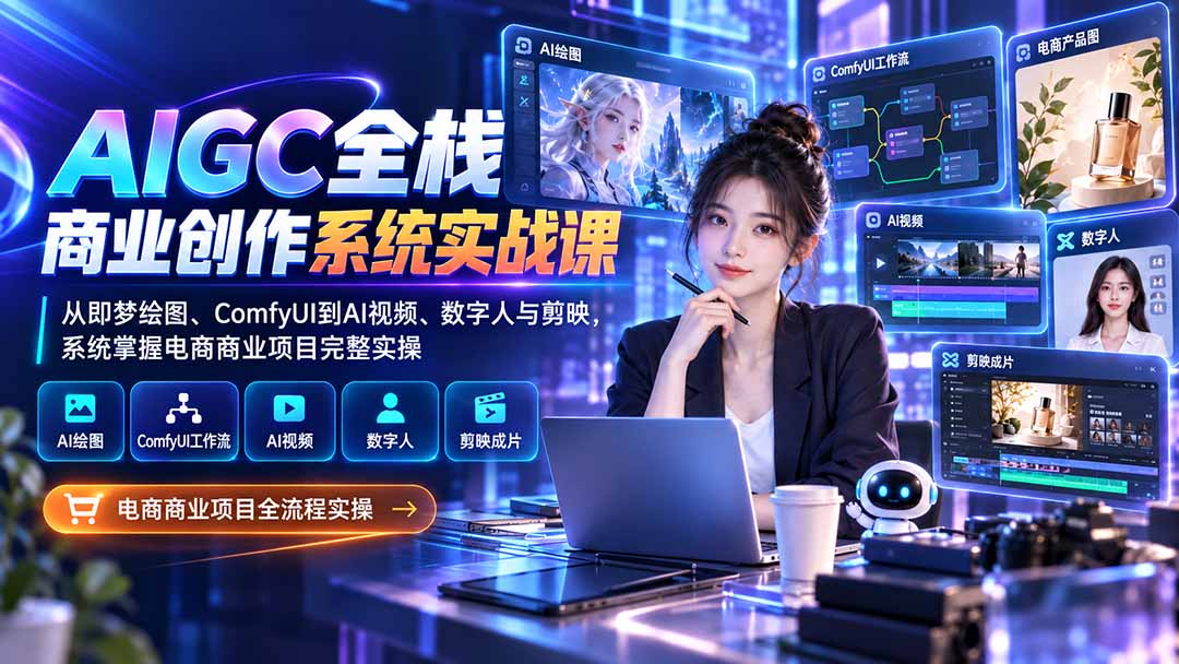（20342期）AIGC全栈商业创作系统实战课：从即梦绘图、ComfyUI到AI视频、数字人与剪映，系统掌握电商商业项目完整实操网创吧-网创项目资源站-副业项目-创业项目-搞钱项目网创吧