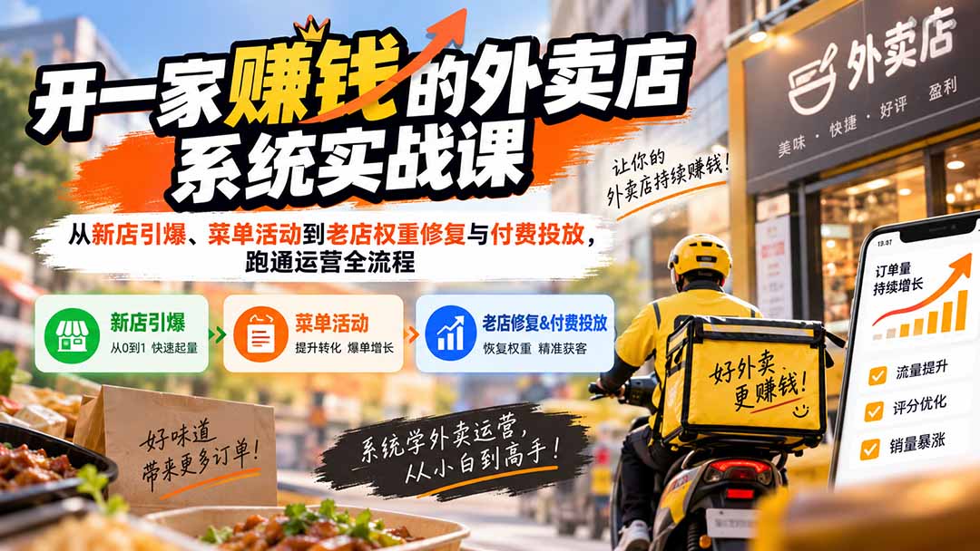 （20258期）开一家赚钱的外卖店系统实战课：从新店引爆、菜单活动到老店权重修复与付费投放，跑通运营全流程网创吧-网创项目资源站-副业项目-创业项目-搞钱项目网创吧