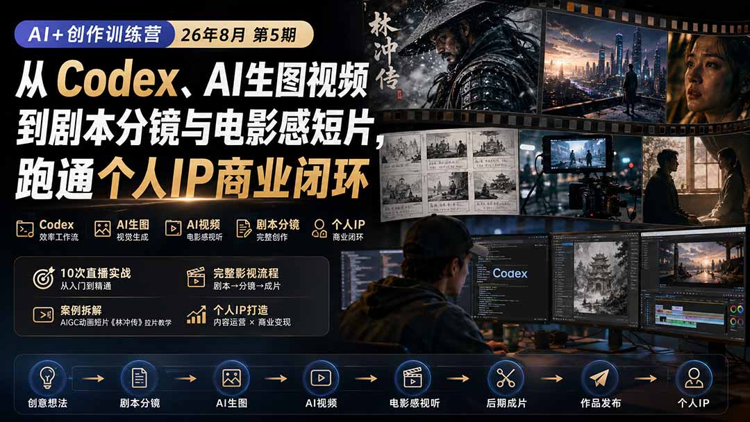 （20259期）AI+创作训练营26年第5期-更新：从Codex、AI生图视频到剧本分镜与电影感短片，跑通个人IP商业闭环网创吧-网创项目资源站-副业项目-创业项目-搞钱项目网创吧