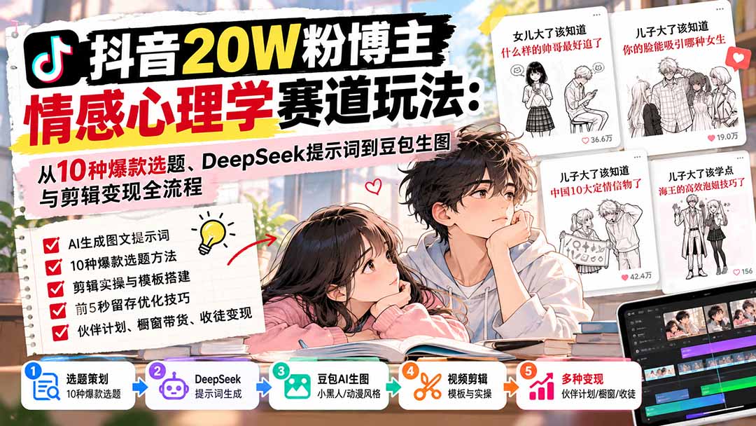 （20688期）抖音20W粉博主-情感心理学赛道玩法：从10种爆款选题、DeepSeek提示词到豆包生图与剪辑变现全流程网创吧-网创项目资源站-副业项目-创业项目-搞钱项目网创吧