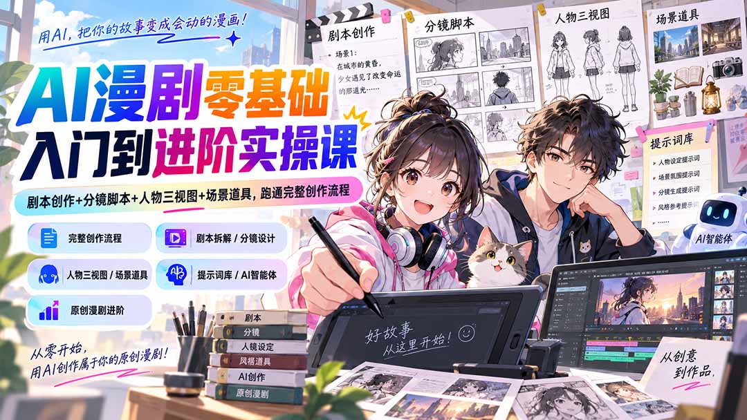 (20352期)AI漫剧零基础入门到进阶实操课:剧本创作+分镜脚本+人物三视图+场景道具,跑通完整创作流程网创吧-网创项目资源站-副业项目-创业项目-搞钱项目网创吧