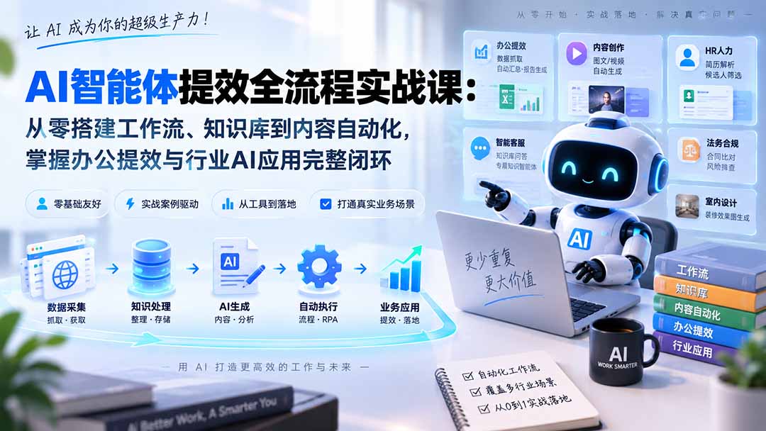(20260期)AI智能体提效全流程实战课:从零搭建工作流、知识库到内容自动化,掌握办公提效与行业AI应用完整闭环网创吧-网创项目资源站-副业项目-创业项目-搞钱项目网创吧