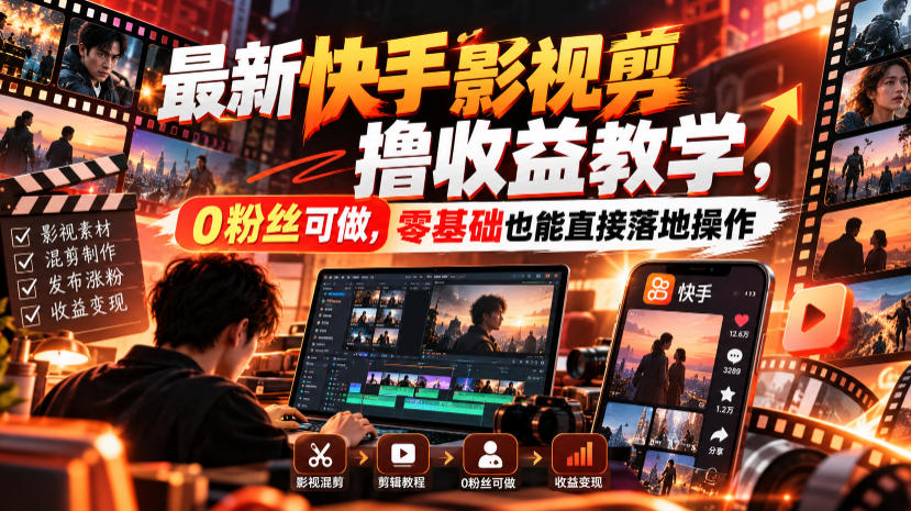 最新快手影视混剪撸收益教学,0粉丝可做,零基础也能直接落地操作网创吧-网创项目资源站-副业项目-创业项目-搞钱项目网创吧