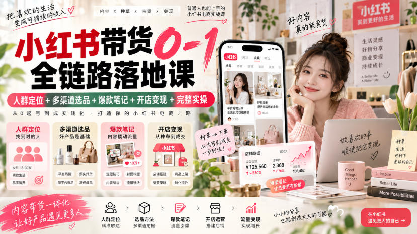 小红书带货0-1全链路落地课|人群定位+多渠道选品+爆款笔记+开店变现完整实操网创吧-网创项目资源站-副业项目-创业项目-搞钱项目网创吧