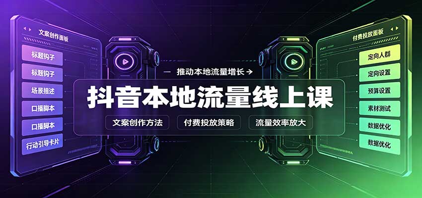 抖音本地流量线上课：账号搭建拍摄剪辑，文案创作与付费投放教学网创吧-网创项目资源站-副业项目-创业项目-搞钱项目网创吧