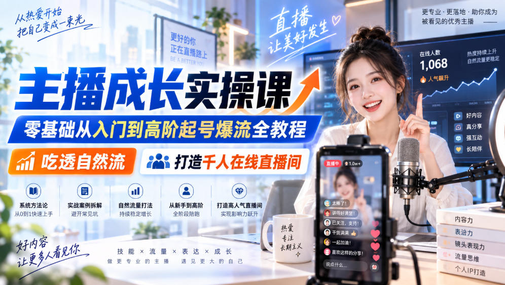 主播成长实操课|零基础从入门到高阶起号爆流全教程,吃透自然流,打造千人在线直播间网创吧-网创项目资源站-副业项目-创业项目-搞钱项目网创吧