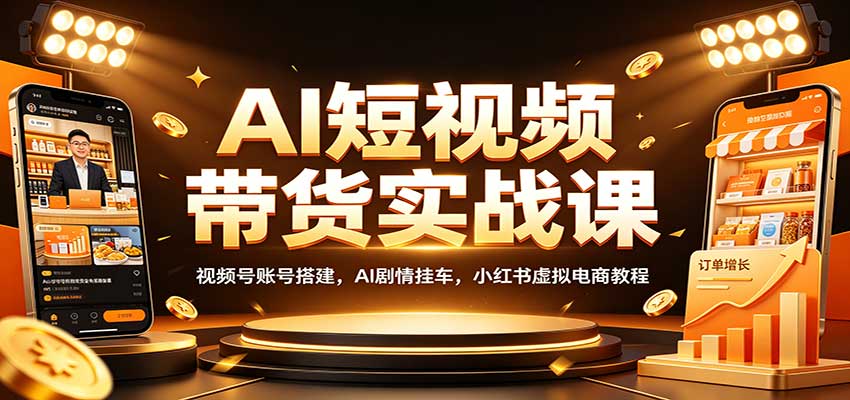AI短视频带货实战课：视频号账号搭建，AI剧情挂车，小红书虚拟电商教程网创吧-网创项目资源站-副业项目-创业项目-搞钱项目网创吧