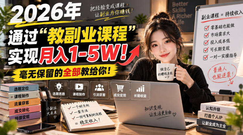 2026年通过“教副业课程”实现月入1-5W！毫无保留的全部教给你！网创吧-网创项目资源站-副业项目-创业项目-搞钱项目网创吧