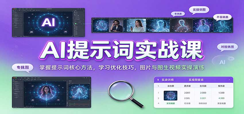 AI提示词实战课：掌握提示词核心方法，学习优化技巧，图片与图生视频实操演练网创吧-网创项目资源站-副业项目-创业项目-搞钱项目网创吧