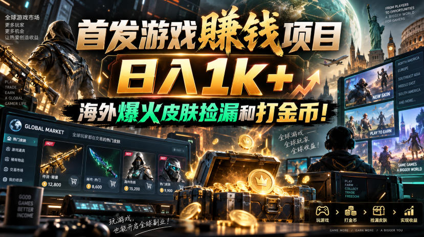 首发游戏賺钱项目,日入1k+,海外爆火皮肤捡漏和打金币!【揭秘】网创吧-网创项目资源站-副业项目-创业项目-搞钱项目网创吧