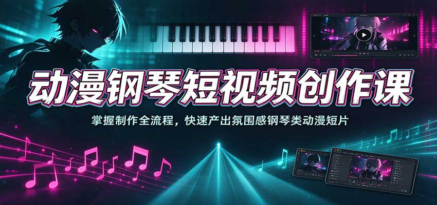 动漫钢琴短视频创作课:掌握制作全流程,快速产出氛围感钢琴类动漫短片网创吧-网创项目资源站-副业项目-创业项目-搞钱项目网创吧