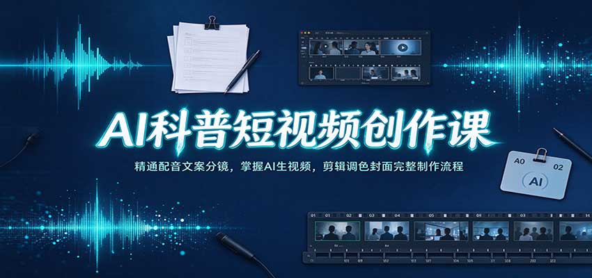 AI科普短视频创作课:精通配音文案分镜,掌握AI生视频,剪辑调色封面完整制作流程网创吧-网创项目资源站-副业项目-创业项目-搞钱项目网创吧