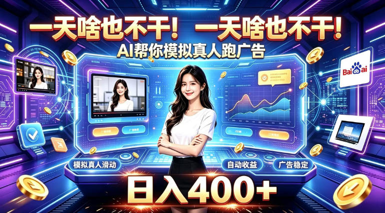 一天啥也不干!AI帮你模拟真人跑广告,稳定日入400+,实现真正被动变现【揭秘】网创吧-网创项目资源站-副业项目-创业项目-搞钱项目网创吧