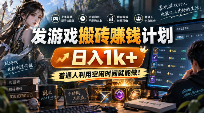 发游戏搬砖賺钱计划,日入1k+,稳定三年的老项目,普通人利用空闲时间就能做!【揭秘】网创吧-网创项目资源站-副业项目-创业项目-搞钱项目网创吧