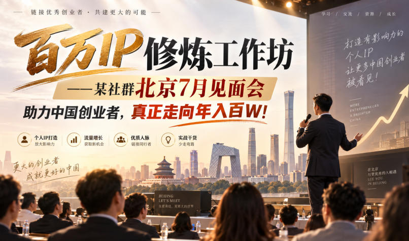 百万IP修炼工作坊——某社群北京7月见面会，助力中国创业者，真正走向年入百W!网创吧-网创项目资源站-副业项目-创业项目-搞钱项目网创吧
